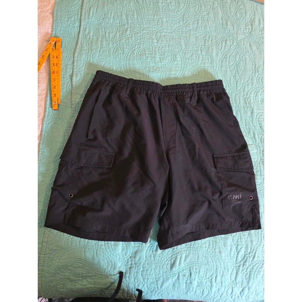 London Fog Supply Co Mens Cargo Shorts Black Elastic Waist Drawstring XL 32-34
